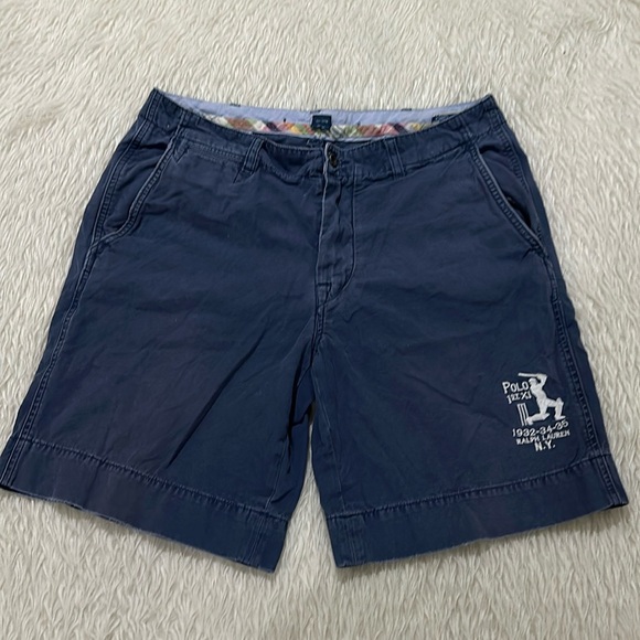Ralph Lauren blue embroidered NY baseball distressed shorts size 34 - Picture 1 of 5